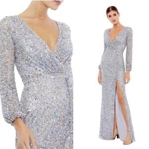 NWT MAC DUGGAL Multi-Colored Sequin Long Sleeve High Slit Gown Women’s